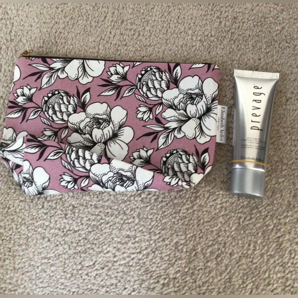 “PREVAGE” FLORAL COSMETIC BAG WITH ANTI-AGING BOOSTING CLEANSER- NEW UNOPENED